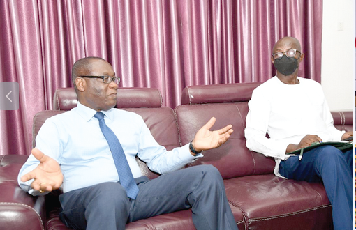 Rev. Dr Ernest Adu-Gyamfi (left), Chairman of the National Peace Council, stressing a point during the interview with Mr Albert Salia Rev. Dr Ernest Adu-Gyamfi (left), Chairman of the National Peace Council, stressing a point during the interview with Mr Albert Salia