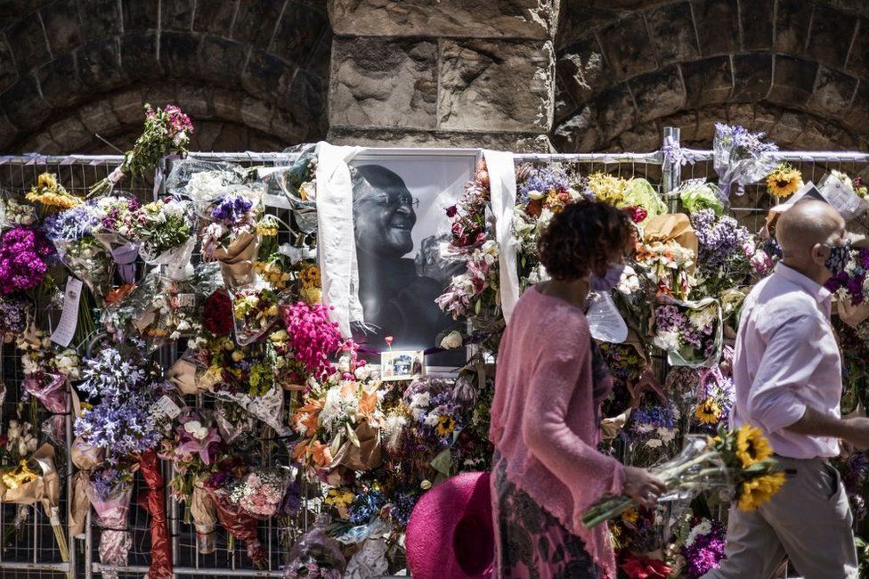 People are streaming in to pay their last respects to Archbishop Desmond Tutu in South Africa AFP Desmond Tutu: Body of South African hero to be aquamated