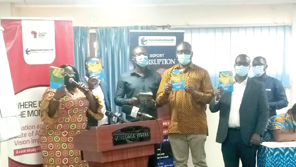 Mrs Linda Ofori-Kwafo (left), Executive Director of the Ghana Integrity Initiative, and some officials of the organisation launching the report Mrs Linda Ofori-Kwafo (left), Executive Director of the Ghana Integrity Initiative, and some officials of the organisation launching the report