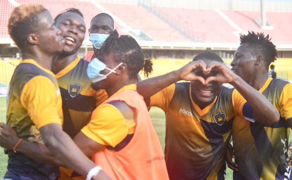Ebusua Dwarfs celebrating one of their goals Ebusua Dwarfs celebrating one of their goals