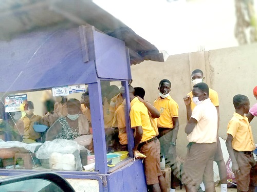 Some students were not observing social distancing. They were seen crowded at food vendor’s joint near the school. Schools fumigated but lack PPE