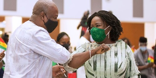 Former President John Dramani Mahama (left) with her 2020 running mate,  Professor Naana Jane Opoku-Agyemang 