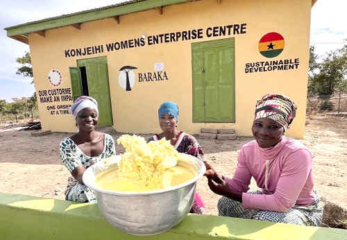 Members of the Konjeihi Women's Enterprise Centre displaying their product Members of the Konjeihi Women's Enterprise Centre displaying their product