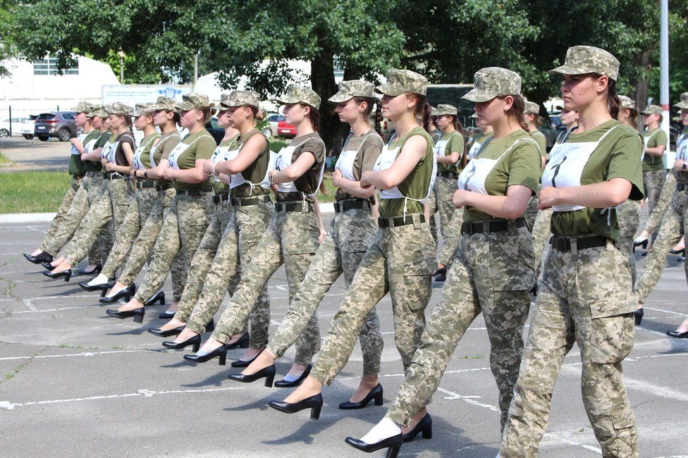 The Ukrainian military released pictures of female soldiers practising for a parade in block heels Ukraine's female soldiers to march in high heels