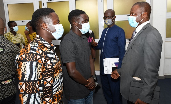 Dr Patrick Kuma-Aboagye (left), Director-General of the Ghana Health Service, explaining a point to some journalists on the latest update on COVID-19. Picture: EBOW HANSON Dr Patrick Kuma-Aboagye (left), Director-General of the Ghana Health Service, explaining a point to some journalists on the latest update on COVID-19. Picture: EBOW HANSON