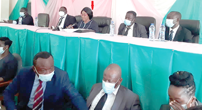 Justice Irene-Charity Larbi (arrowed), Judge-in-Charge of the Alternative Dispute Resolution, speaking at the launch of the ADR Week in Bolgatanga in the Upper East Region 