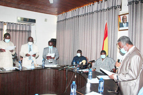 Justice Patrick Baaye, the Sunyani High Court judge, swearing- in the members of the Bono Regional Lands Commission Justice Patrick Baaye, the Sunyani High Court judge, swearing- in the members of the Bono Regional Lands Commission
