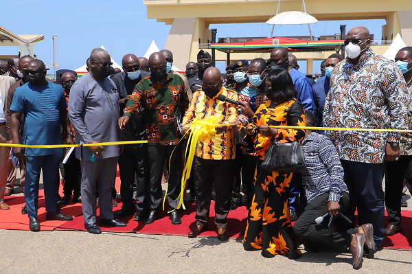 President Akufo-Addo (3rd left) cutting the tape to commission the sanitation trucks in Accra. With him are Mrs Cecilia Abena Dapaah (2nd right), Sanitation Minister; Mr Henry Quartey (right), Greater Accra Regional Minister, and Mr Joseph Siaw Agyepong (arrowed), Chairman, Jospong Group. ABOVE: Some of the trucks. Picture: SAMUEL TEI ADANO President Akufo-Addo (3rd left) cutting the tape to commission the sanitation trucks in Accra. With him are Mrs Cecilia Abena Dapaah (2nd right), Sanitation Minister; Mr Henry Quartey (right), Greater Accra Regional Minister, and Mr Joseph Siaw Agyepong (arrowed), Chairman, Jospong Group. ABOVE: Some of the trucks. Picture: SAMUEL TEI ADANO