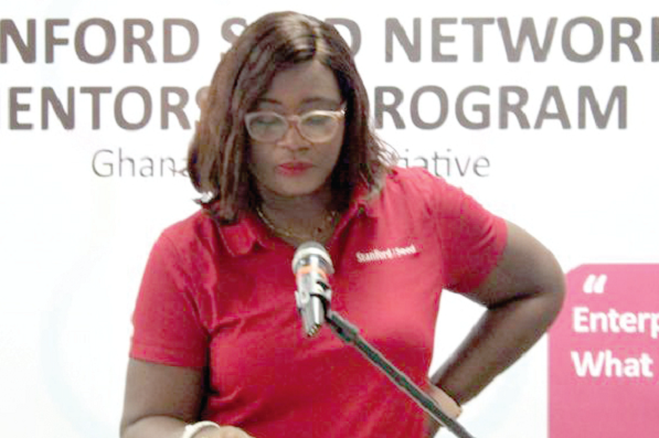 • Ms Theresa Ayoade, a mentor, speaking at the mentorship event • Ms Theresa Ayoade, a mentor, speaking at the mentorship event