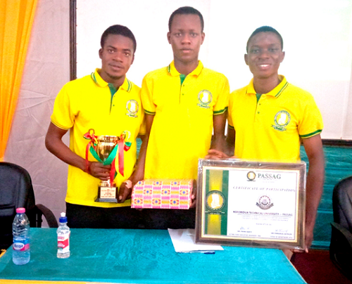 Michael Koranteng Donkor (left), Frank Djan Otchere (2nd left) and Darryl Sellasie Harris holding the trophy and a citation after the contest Michael Koranteng Donkor (left), Frank Djan Otchere (2nd left) and Darryl Sellasie Harris holding the trophy and a citation after the contest