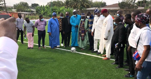 Sheikh Osman Nuhu Sharubutu, National Chief Imam, performing the ceremonial kick-off at the commissioning of the turf Sheikh Osman Nuhu Sharubutu, National Chief Imam, performing the ceremonial kick-off at the commissioning of the turf