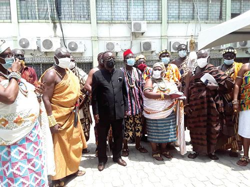 • Dr Owusu Afriyie Akoto (2nd left) with some of the chiefs after the ceremony Tongu Chiefs appeal for revamp of Aveyime Rice project
