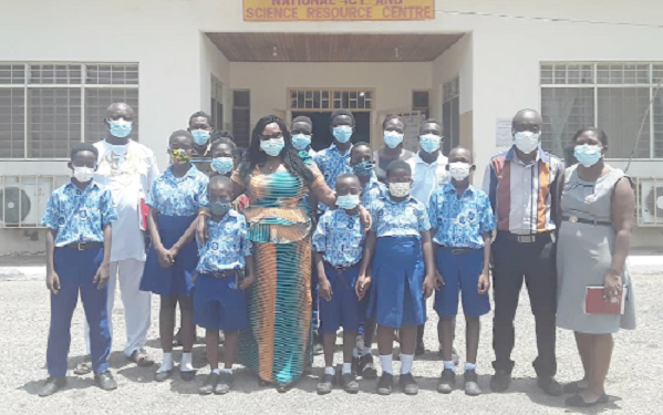 Mrs Olivia Serwaa Opare, Director of Science Education of the Ghana Education Service with the contestants and management of the school • Mrs Olivia Serwaa Opare, Director of Science Education of the Ghana Education Service with the contestants and management of the school