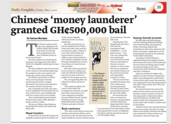 Chinese ‘money launderer’ granted GH¢500,000 bail