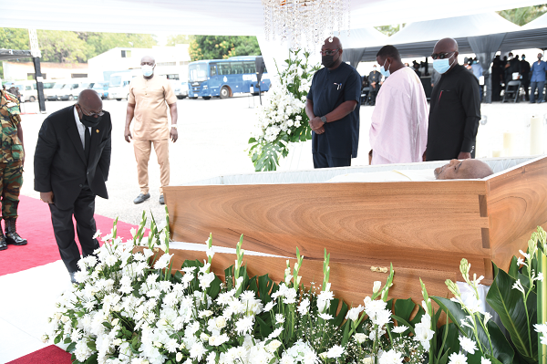 President Nana Addo Dankwa Akufo-Addo (left) paying his last respects to the late Dr Emmanuel Evans-Anfom. Picture: EBOW HANSON President Nana Addo Dankwa Akufo-Addo (left) paying his last respects to the late Dr Emmanuel Evans-Anfom. Picture: EBOW HANSON