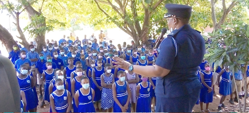 The Odumase- Krobo District Commander, Supt. Doris Grant Hukporti, addressing the pupils/students The Odumase- Krobo District Commander, Supt. Doris Grant Hukporti, addressing the pupils/students
