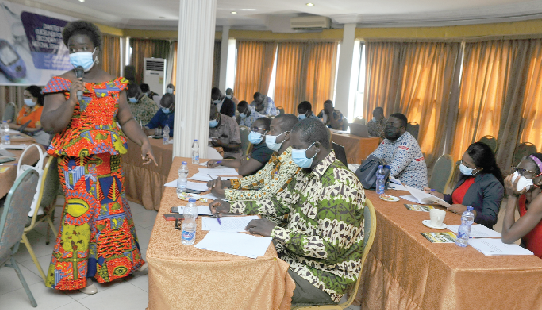 Dr. Efua Commeh (standing), acting Programmes Manager for Non-Communicable Diseases at the Ghana Health Service, addressing the seminar Dr. Efua Commeh (standing), acting Programmes Manager for Non-Communicable Diseases at the Ghana Health Service, addressing the seminar