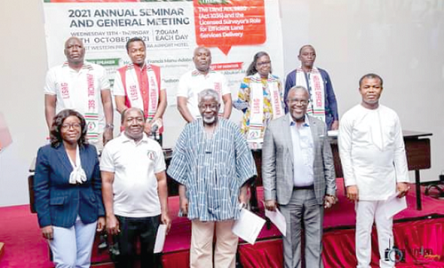The new executive of the Licensed Surveyors Association of Ghana (back row) with the new Council of Elders The new executive of the Licensed Surveyors Association of Ghana (back row) with the new Council of Elders