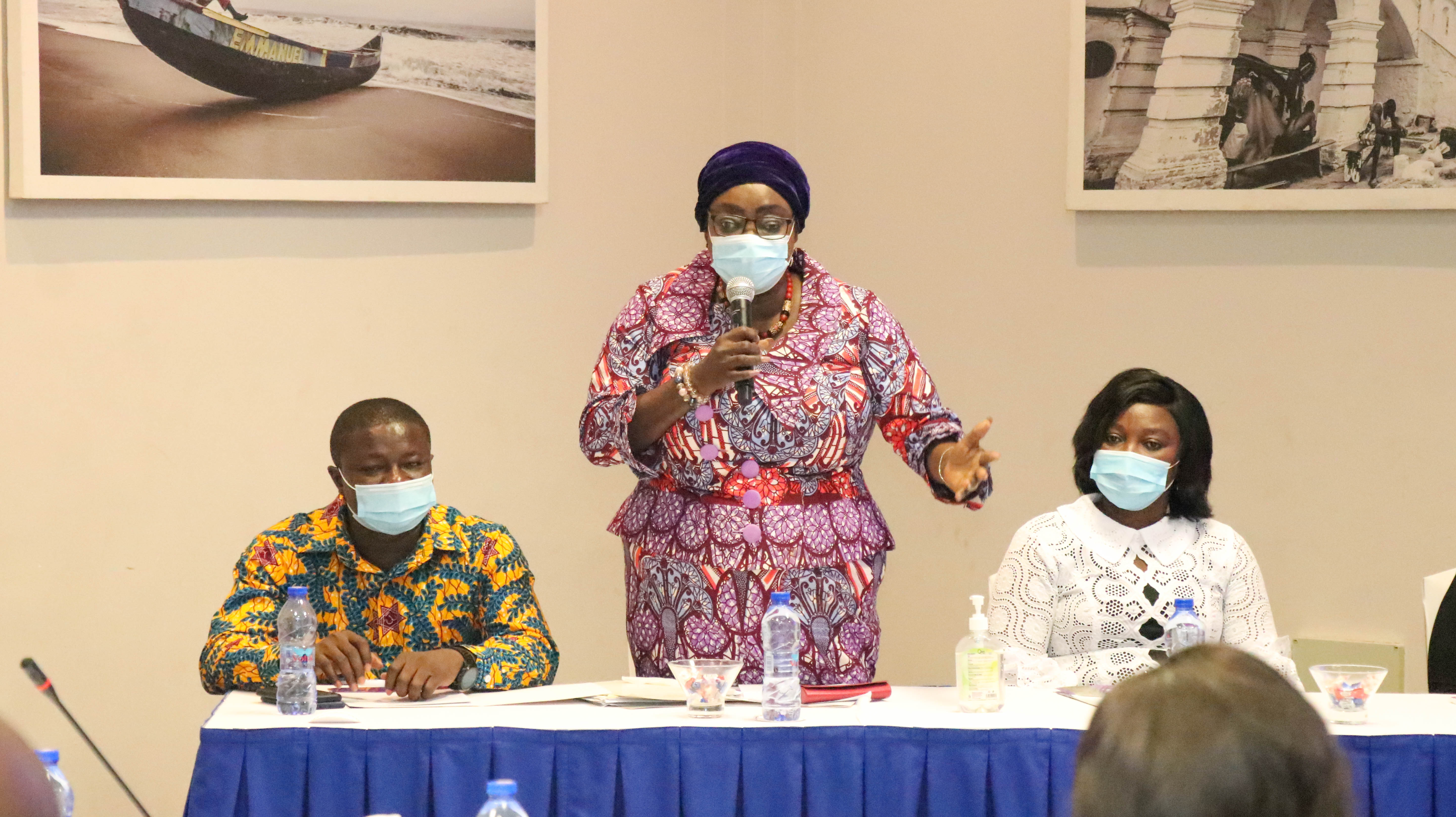 Ms Freda Prempeh, Minister for Works and Housing (standing) addressing the MPs during the engagement. Those with her are Mr. Elvis Morris Donkor, MP for Abura-Asebu-Kwamankese (left) and Ms. Justina Marigold Assan, Central Regional Minister, (right) We need legal solution to teenage pregnancy - MPs