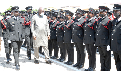 Mr. Ambrose Dery (right), Minister for the Interior, reviewing the parade. Picture: EBOW HANSON Mr. Ambrose Dery (right), Minister for the Interior, reviewing the parade. Picture: EBOW HANSON