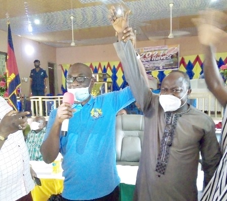 Mr Charles Oware-Tweneboah (right) being declared District Chief Executive for the Fanteakwa North District after his confirmation by the assembly Fanteakwa North, Ada West confirm nominees
