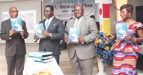 Reverend John Ntim Fordjour (2nd from left), Deputy Minister of Education, launching the Accra Technical University’s Strategic Plan. With him are Dr. Wilfred Kwabena Anim-Odame (left), Council Chairman, ATU governing board; Prof. Samuel Nii Odai (2nd from right), Vice-Chancellor, ATU, and Mrs. Sylvia Oppong Mensah (right), Registrar, ATU Reverend John Ntim Fordjour (2nd from left), Deputy Minister of Education, launching the Accra Technical University’s Strategic Plan. With him are Dr. Wilfred Kwabena Anim-Odame (left), Council Chairman, ATU governing board; Prof. Samuel Nii Odai (2nd from right), Vice-Chancellor, ATU, and Mrs. Sylvia Oppong Mensah (right), Registrar, ATU