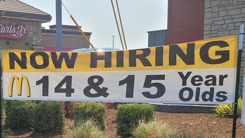 The sign outside the Biddle Rd branch of McDonald's in Medford McDonald’s hiring 14-year-olds in Oregon amid labour shortage
