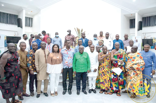 President Akufo-Addo (middle), with some of the chiefs and members of his entourage President Akufo-Addo (middle), with some of the chiefs and members of his entourage