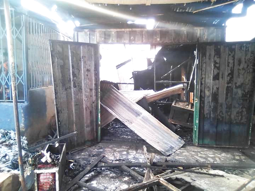 The fire burnt everything in the motorbike repair shop The fire burnt everything in the motorbike repair shop