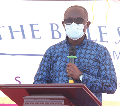 Rev. Enoch Aryee-Atta, General Secretary of the Bible Society of Ghana, making some remarks at the awareness creation programme. Rev. Enoch Aryee-Atta, General Secretary of the Bible Society of Ghana, making some remarks at the awareness creation programme.
