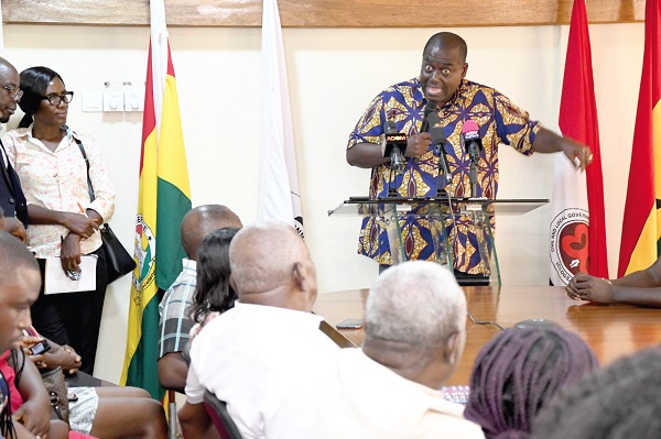 Isaac Bampoe Addo, Executive Secretary of CLOGSAG, briefing the media. Picture: EBOW HANSON Isaac Bampoe Addo, Executive Secretary of CLOGSAG, briefing the media. Picture: EBOW HANSON