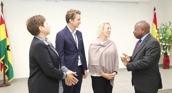 Kwaku Agyeman-Manu (right), Minister of Health, interacting with Kyrre Holm (2nd from left), Deputy Head of Mission of the Norwegian Embassy, Beth Cadman (2nd from right), Development Director of the Foreign Commonwealth and Development Office of Ghana, and Nicole Guihot (left), Deputy Australian High Commissioner to Ghana, after the launch in Accra. Picture: GABRIEL AHIABOR Kwaku Agyeman-Manu (right), Minister of Health, interacting with Kyrre Holm (2nd from left), Deputy Head of Mission of the Norwegian Embassy, Beth Cadman (2nd from right), Development Director of the Foreign Commonwealth and Development Office of Ghana, and Nicole Guihot (left), Deputy Australian High Commissioner to Ghana, after the launch in Accra. Picture: GABRIEL AHIABOR