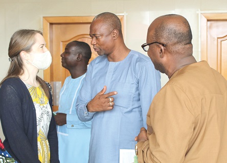 Alhaji Mohammed Hardi Tuferu (middle), Deputy Minister, Ministry of Food and Agriculture (MoFA), having a discussion with Candace Holt (left), Agricultural Sector Lead of the Canadian High Commission. With them is Paul Siameh (right), Director of Agricultural Extension Services (DAES-MoFA). Picture: ESTHER ADJORKOR ADJEI Alhaji Mohammed Hardi Tuferu (middle), Deputy Minister, Ministry of Food and Agriculture (MoFA), having a discussion with Candace Holt (left), Agricultural Sector Lead of the Canadian High Commission. With them is Paul Siameh (right), Director of Agricultural Extension Services (DAES-MoFA). Picture: ESTHER ADJORKOR ADJEI