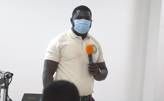 The Greater Accra Regional President of the Health Service Supply Chain Practitioners Association of Ghana (HESSCPAG), Mr Joshua Amponsah Mintah making a presentation during the meeting The Greater Accra Regional President of the Health Service Supply Chain Practitioners Association of Ghana (HESSCPAG), Mr Joshua Amponsah Mintah making a presentation during the meeting