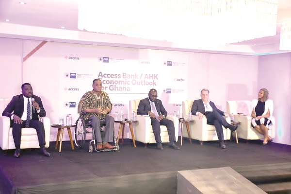 Michael Gyabaah (left)- CFO of Access Bank Ghana speaking at the forum. With him are Ivor Greenstreet (2nd left), Yaw Afriyie- Deputy CEO of GIPC (MIDDLE), and Vincent Allard (2nd right)- Managing Director of Knauf Ghana GIPC builds consensus on capital restrictions on foreign investors