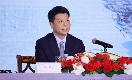 Guo Ping, Huawei's Rotating Chairman, speaking at the press conference Guo Ping, Huawei's Rotating Chairman, speaking at the press conference