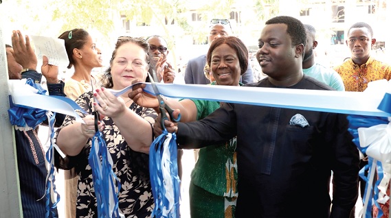 Rev John Ntim Fordjour (right), Deputy Minister of Education, and Shlomit Sufa, Israeli Ambassador to Ghana, Liberia and Sierra Leone, jointly cutting the tape to inaugurate the facility. Pictures: Maxwell Ocloo Rev John Ntim Fordjour (right), Deputy Minister of Education, and Shlomit Sufa, Israeli Ambassador to Ghana, Liberia and Sierra Leone, jointly cutting the tape to inaugurate the facility. Pictures: Maxwell Ocloo