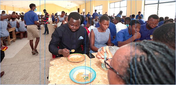Rev. John Ntim Fordjour, Deputy Minister of Education, eating lunch with some students of St John's Grammar Senior High School. Picture: Maxwell Ocloo Rev. John Ntim Fordjour, Deputy Minister of Education, eating lunch with some students of St John's Grammar Senior High School. Picture: Maxwell Ocloo