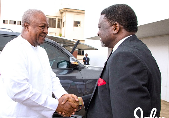 Archbishop Charles Agyinasare (right) welcoming former President John Mahama to the Perez Chapel Archbishop Charles Agyinasare (right) welcoming former President John Mahama to the Perez Chapel