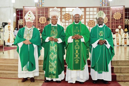 From left to right: Most Rev Henryk. M. Jagodzinski, the Nuncio to Ghana; His Eminence Fridolin Cardinal Ambongo Besungu of Kinshasa, First Vice-President of SECAM; His Eminence Richard Cardinal Kuuia Baawobr, President of SECAM, and Most Rev. Lucio Andrice Muandula of the Diocese of Xai-Xai, Mozambique, Second Vice-President of SECAM From left to right: Most Rev Henryk. M. Jagodzinski, the Nuncio to Ghana; His Eminence Fridolin Cardinal Ambongo Besungu of Kinshasa, First Vice-President of SECAM; His Eminence Richard Cardinal Kuuia Baawobr, President of SECAM, and Most Rev. Lucio Andrice Muandula of the Diocese of Xai-Xai, Mozambique, Second Vice-President of SECAM