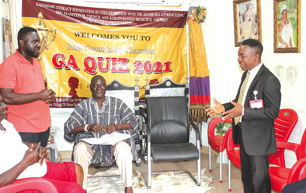 Emmanuel Arthur (right) , Corporate Communications Manager, Graphic Communications Group, addressing Nii Tetteh Adjabeng II, Adabraka Atukpai Mantse and elders. Picture: ERNEST KODZI Emmanuel Arthur (right) , Corporate Communications Manager, Graphic Communications Group, addressing Nii Tetteh Adjabeng II, Adabraka Atukpai Mantse and elders. Picture: ERNEST KODZI