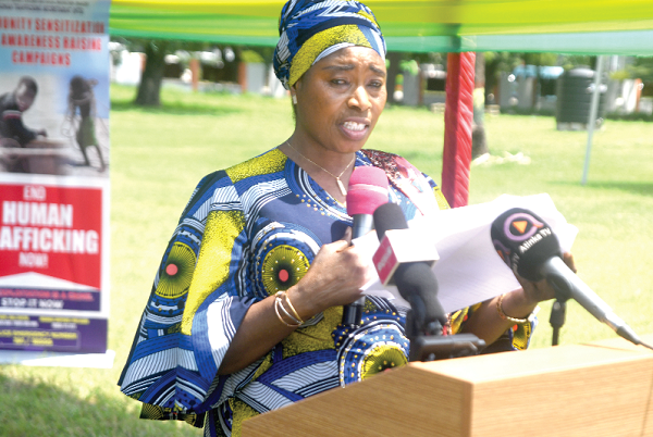   Lariba Zuweira Abudu (left), Minister designate for Gender, Children and Social Protection, speaking at the durbar to commemorate the National Children’s Day in Accra 