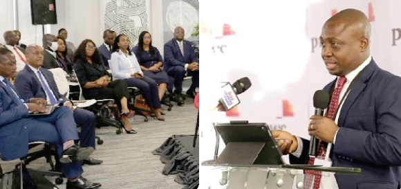 Abeku Gyan-Quansah (right), a Tax Partner at PwC, addressing the participants in the forum in Accra