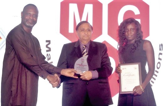 James Asare Adjei (left), past President of AGI, presenting the best pharmaceutical award to Gopal Vasu, CEO of M&G Pharmaceuticals Company Limited James Asare Adjei (left), past President of AGI, presenting the best pharmaceutical award to Gopal Vasu, CEO of M&G Pharmaceuticals Company Limited