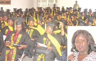 Diana Lugutuah (inset), Senior Programme Officer, CAMFED Ghana, delivering the keynote address during the graduation. Picture: MAXWELL OCLOO