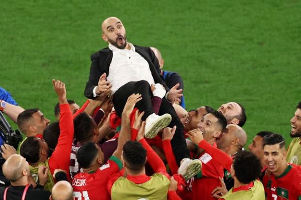 Morocco coach enjoying a kingly ride from his players Morocco coach enjoying a kingly ride from his players