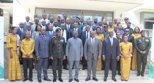 Benito Owusu-Bio (5th from left) and S.E. M Tiémoko Moriko (4th from right), Ambassador of Cote d’Ivoire to Ghana, with members of the technical teams of the two countries. Also with them is Major General Kotia (4th from left) and Diakalidia Konate. Picture: DELLA RUSSEL OCLOO Benito Owusu-Bio (5th from left) and S.E. M Tiémoko Moriko (4th from right), Ambassador of Cote d’Ivoire to Ghana, with members of the technical teams of the two countries. Also with them is Major General Kotia (4th from left) and Diakalidia Konate. Picture: DELLA RUSSEL OCLOO