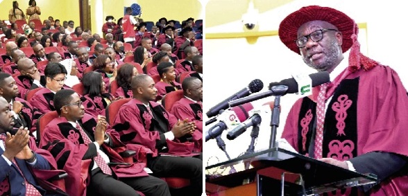 Prof. Richard Adanu, Rector of the Ghana College of Physicians and Surgeons, administering the oath to the newly qualified fellows of the college. Picture: EBOW HANSON Prof. Richard Adanu, Rector of the Ghana College of Physicians and Surgeons, administering the oath to the newly qualified fellows of the college. Picture: EBOW HANSON
