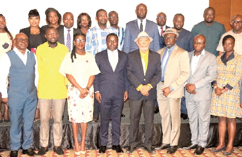 Rev. John Ntim Fordjour (4th from left), a Deputy Minister of Education, with Anis Haffar (4th from right), Chairperson, NTC; Dr Christian Addai-Poku (3rd from right), Registrar, NTC, and some participants after the events. Picture: ELVIS NII NOI DOWUONA