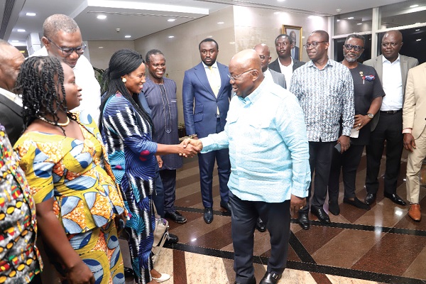 President Akufo-Addo exchanging pleasantries with some of the trainees at the Jubilee House. Picture: SAMUEL TEI ADANO President Akufo-Addo exchanging pleasantries with some of the trainees at the Jubilee House. Picture: SAMUEL TEI ADANO